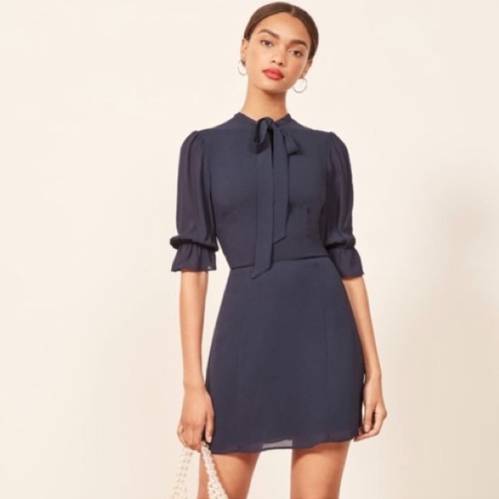 Reformation Cassie tie neck dress